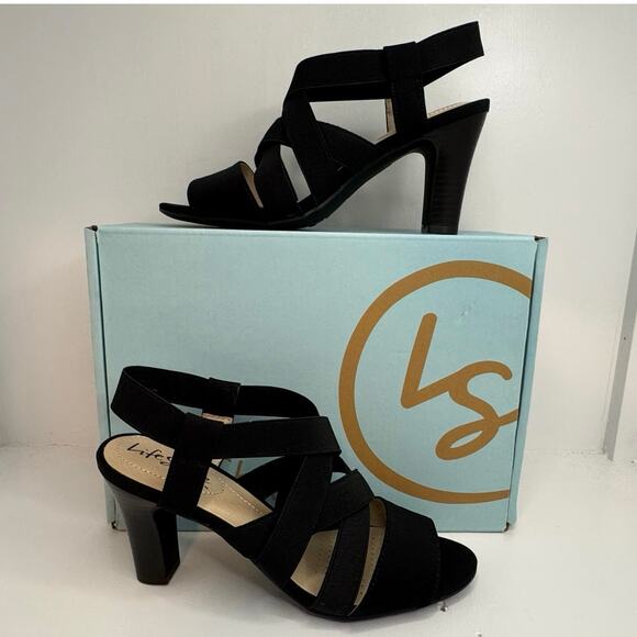 LifeStride Charlotte Black Slingback Block Heel Sandals Size 6.5W - Picture 3 of 13